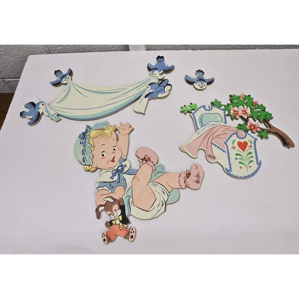 VTG 1952 Dolly Toy Co. Mother Goose Pin Up "Rock-A-Bye Baby" Wall Hangings MCM